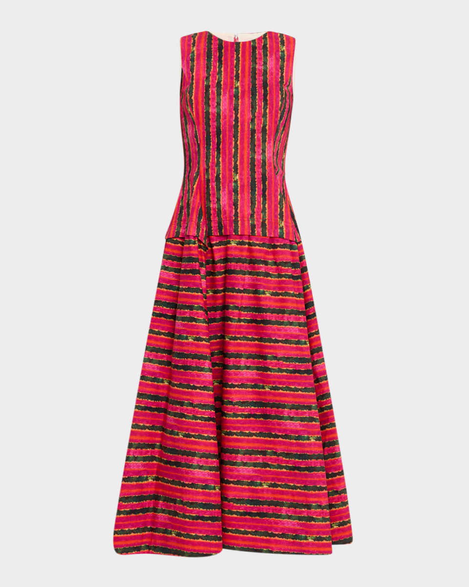 Sara Striped Sleeveless Peplum Midi Dress